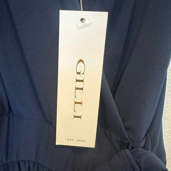 NWT GILLI navy blue jumpsuit with bow tie cinched waist cropped‎ small - Picture 3 of 10